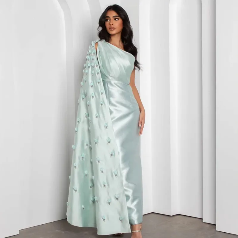 Aleeshuo Modern Mermaid Prom Dress Sexy One Shoulder Pleated Sleeveless Shiny Beaded Saudi Arabia Ankle-Length Vesido Customized