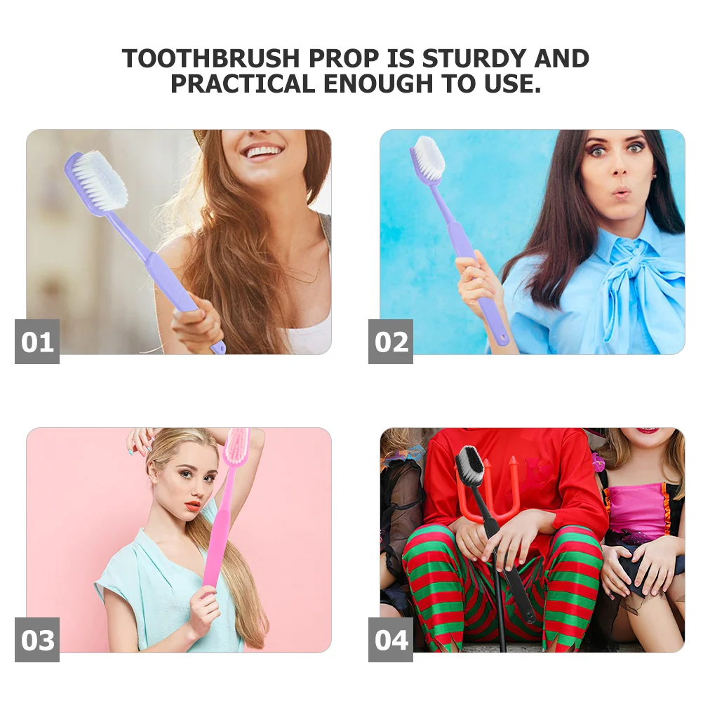 

3pcs Toothbrush Props Giant Large Decorative Photo Prop For Birthday Party Costume Prank Favors Abs Flocking Bristle