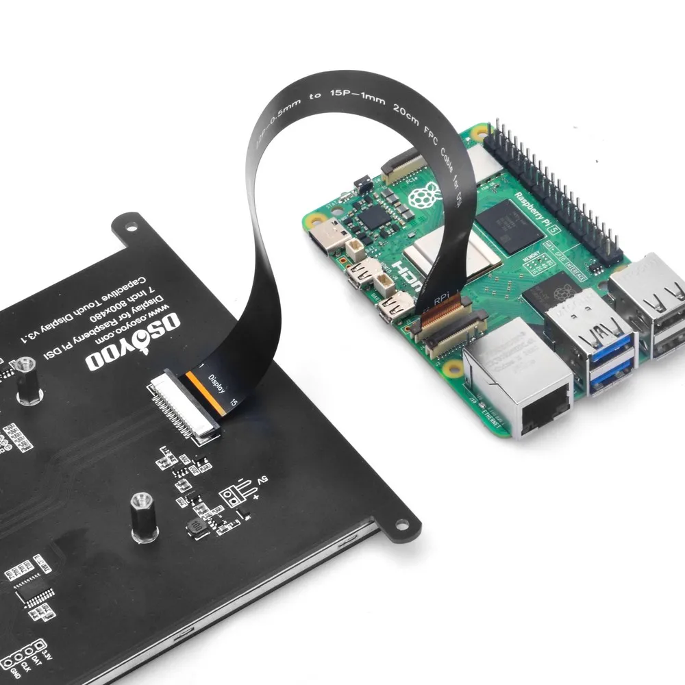 OSOYOO 15 Pin 1.0mm Pitch interface and the other end is 22 Pin 0.5mm interface for Raspberry Pi 5 with OSOYOO DSI screen