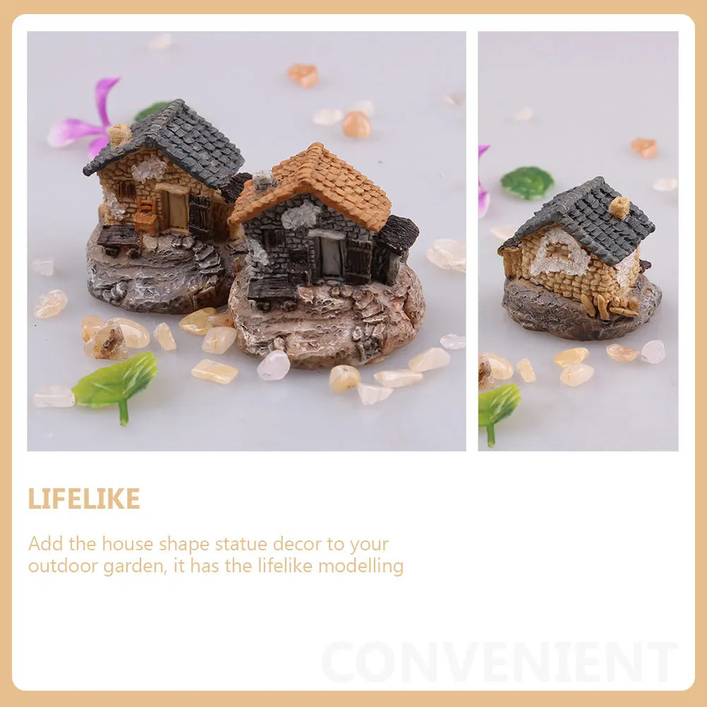 

4Pcs Resin House Statue Ornament Lifelike Mini Home Decor Outdoor Garden Miniature Landscape Decoration Smooth Surface Bonsai