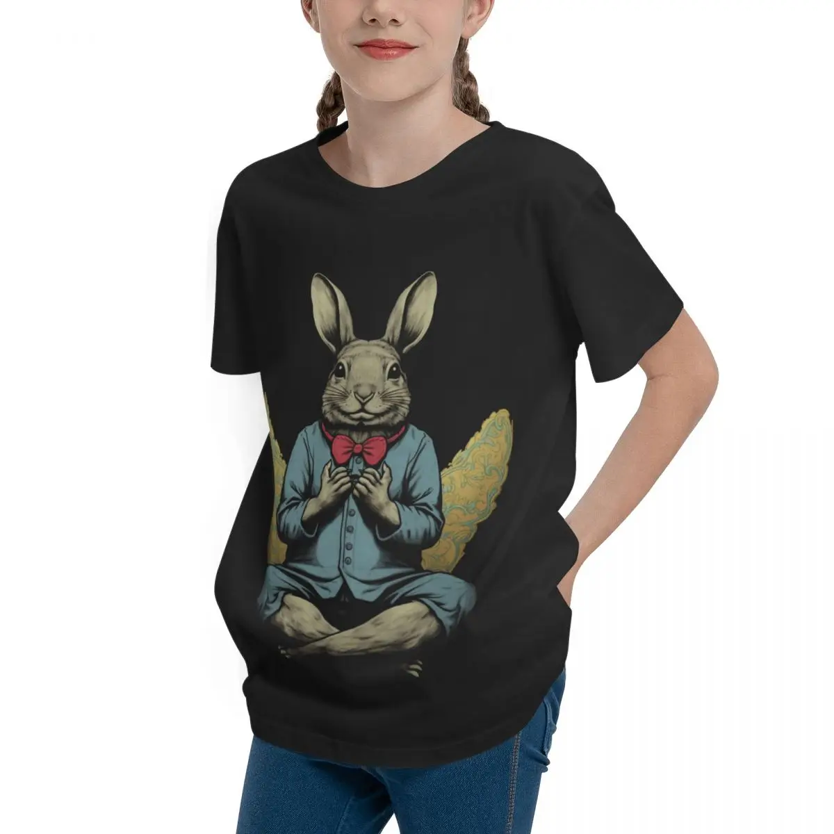 Teenagers Mindful Bunny Women's Regular Unisex Basic Short Sleeve T-Shirt Humor Graphic Crewneck T-shirts premium High grade