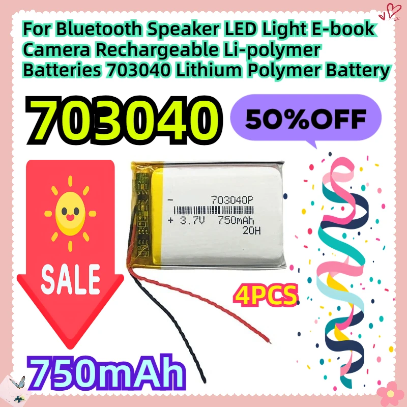 

For Bluetooth Speaker LED Light E-book Camera Rechargeable Li-polymer Batteries 703040 750mah 3.7V Lithium Polymer Battery