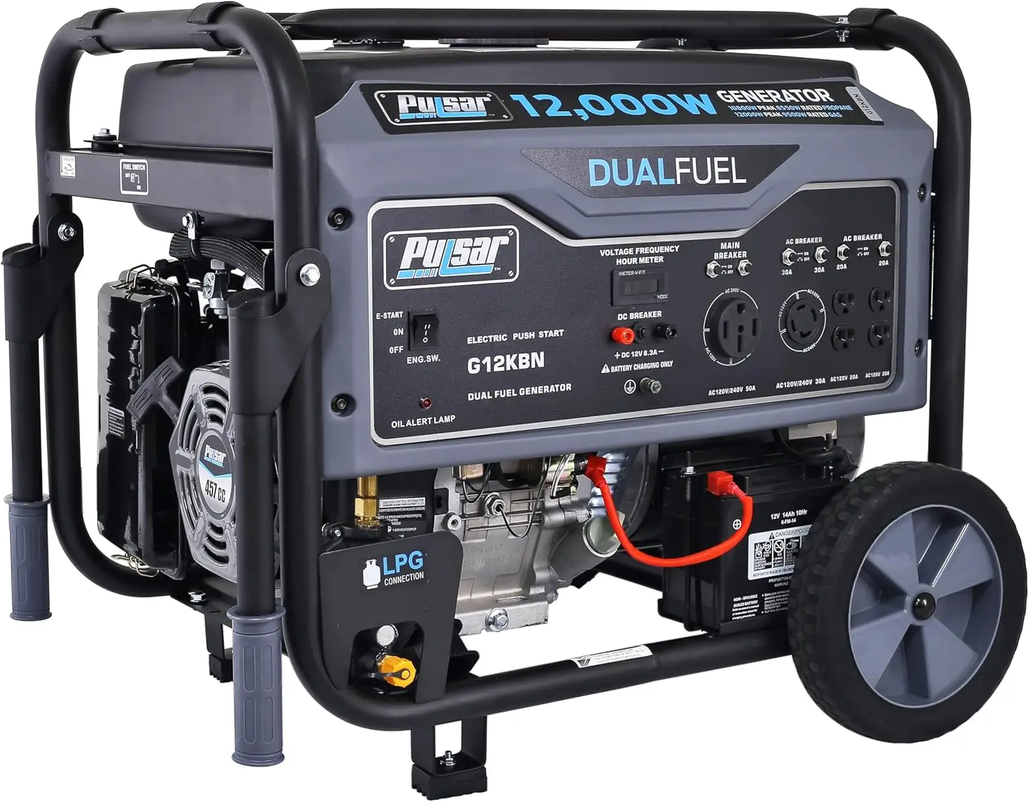 G12KBN-SG Heavy Duty Portable Dual Fuel Generator - 9500 Rated Watts & 12000 Peak Watts Gas & LPG - Electric Start