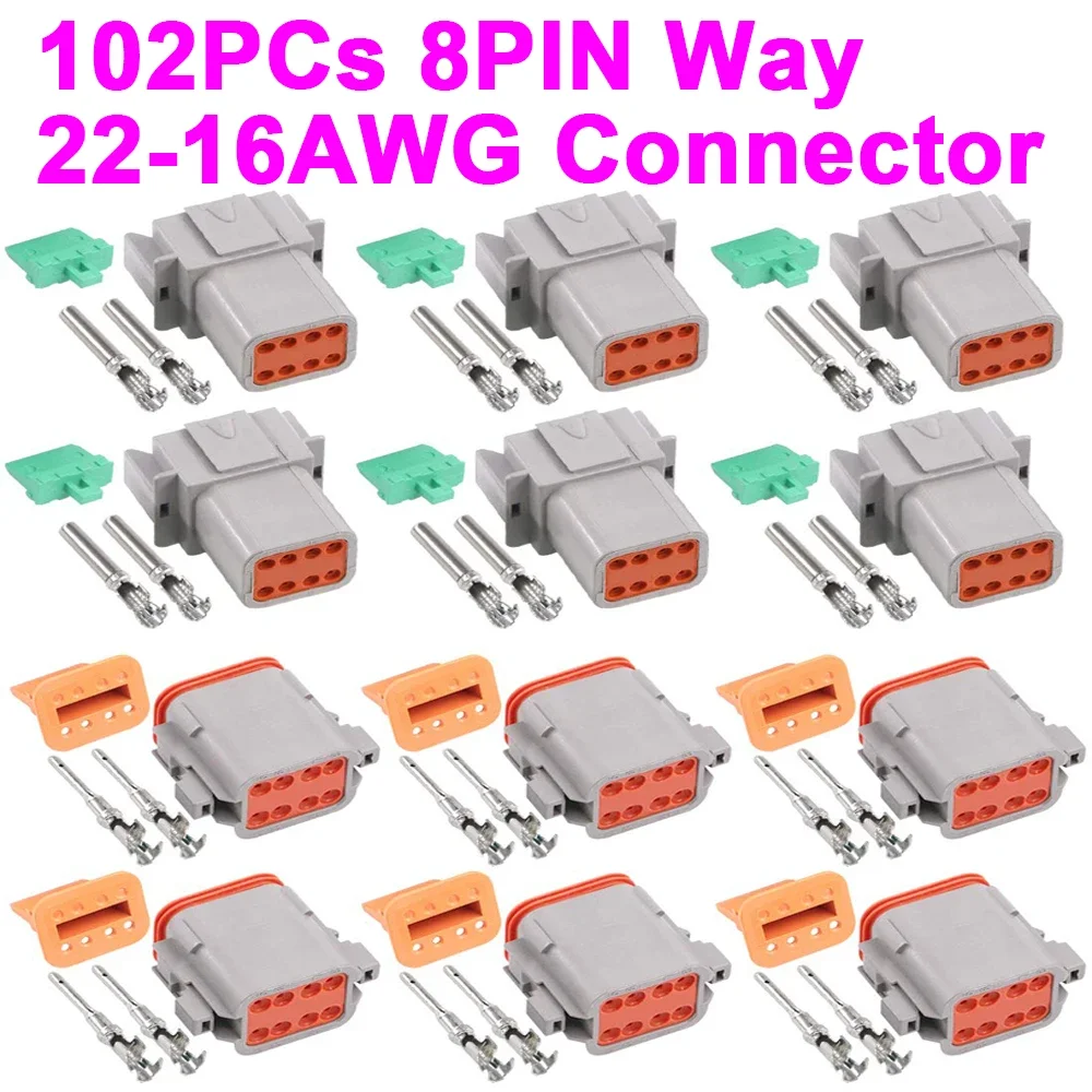 

102Pcs 8 Pin Way Sealed Gray Auto Waterproof Electrical Wire Connector Plug 22-16AWG Connector for Motorcycle,Car, Truck, Boats