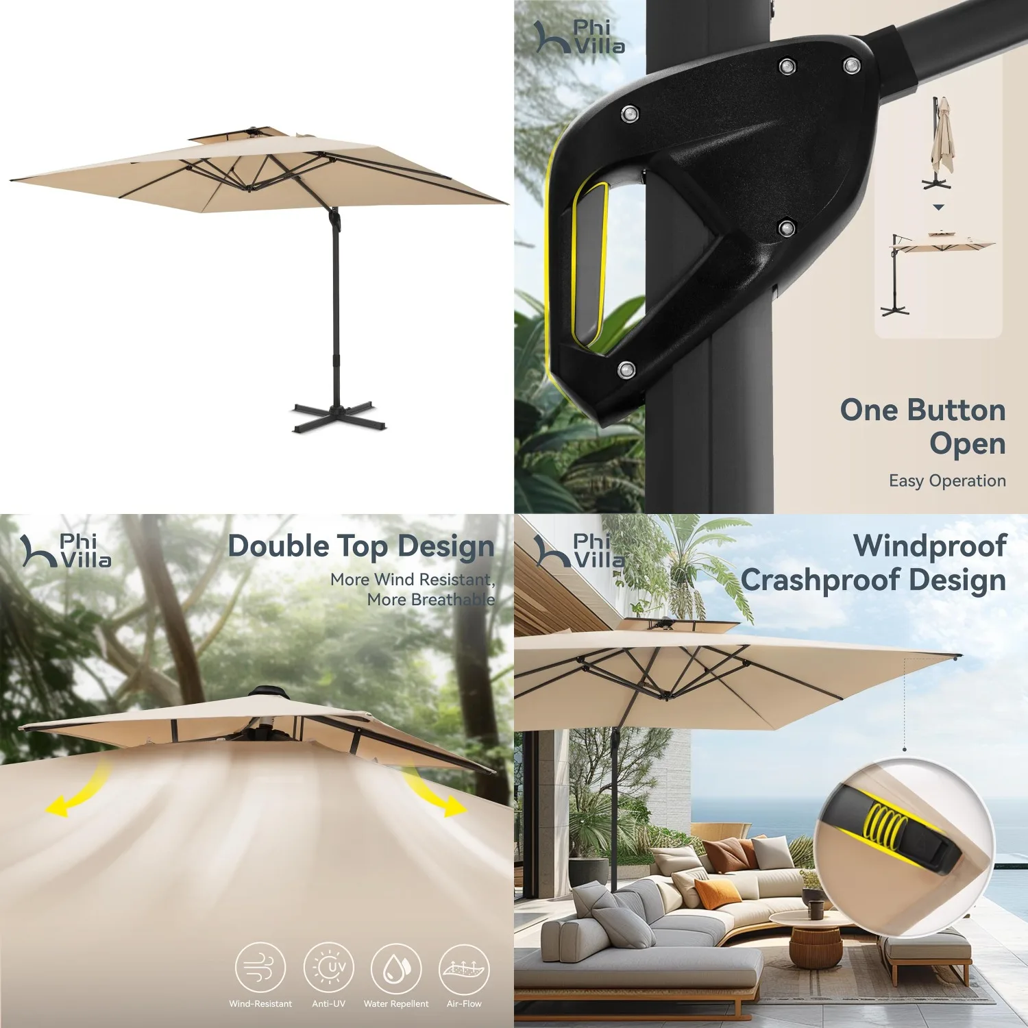 

10x13ft Cantilever Patio Umbrella Hydraulic Lift 360°Rotation Outdoor Rectangle Beige, Customized