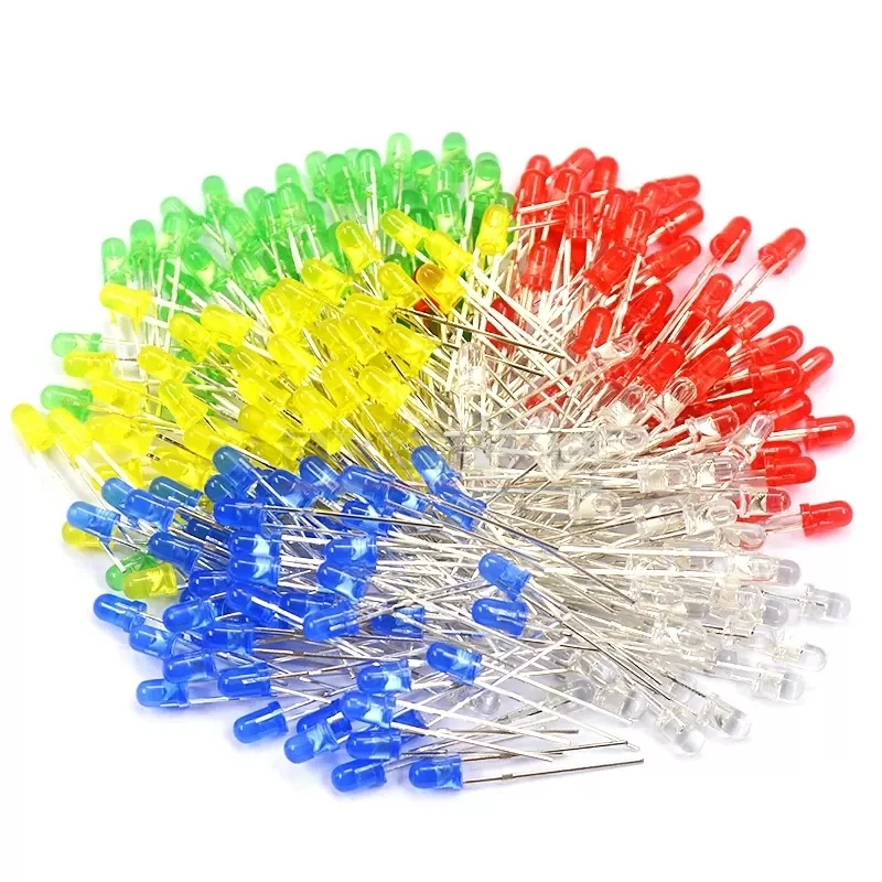 100 STKS 3mm 5mm LED Diode Diverse Kit Wit Groen Rood Blauw Geel Oranje Roze Paars Warm wit DIY Light Emitting Diode F3 F5