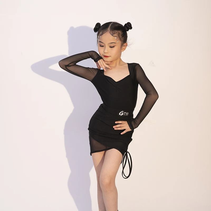 Children winter Latin dance costume for girls mesh high-end children's Latin practice dance performance costume latin dress