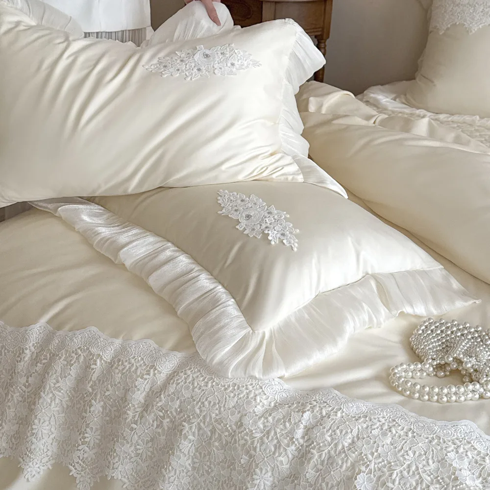 Long Staple Cotton Lace Bedding Set 4 Piece Pure Cotton Quilt Cover Sheet Pillowcases