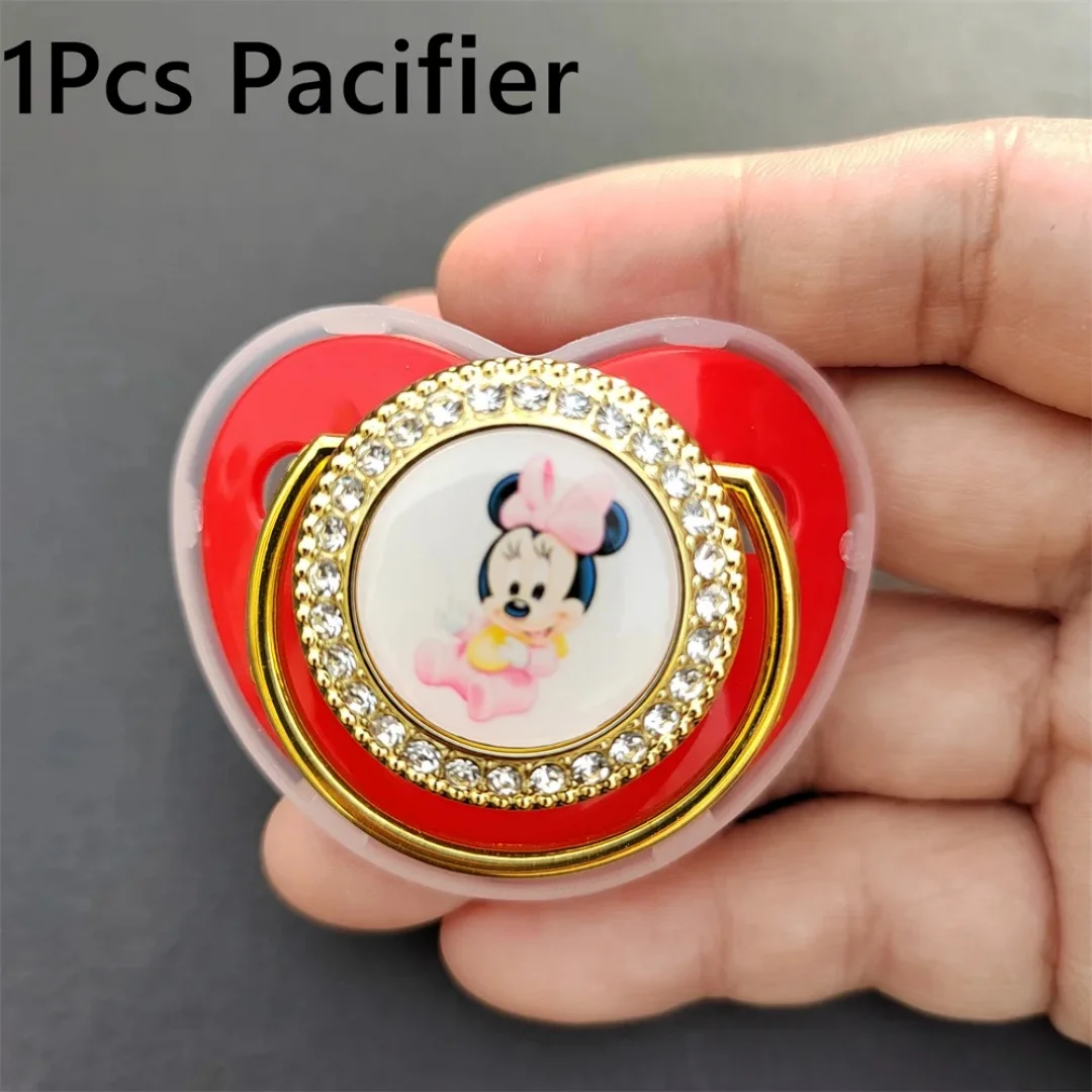 2024 Minnie Printed Pacifier with personalized bead chain clip BPA-free Bling Dummy pacifier 0-24 months Cartoon Bling Pacifier