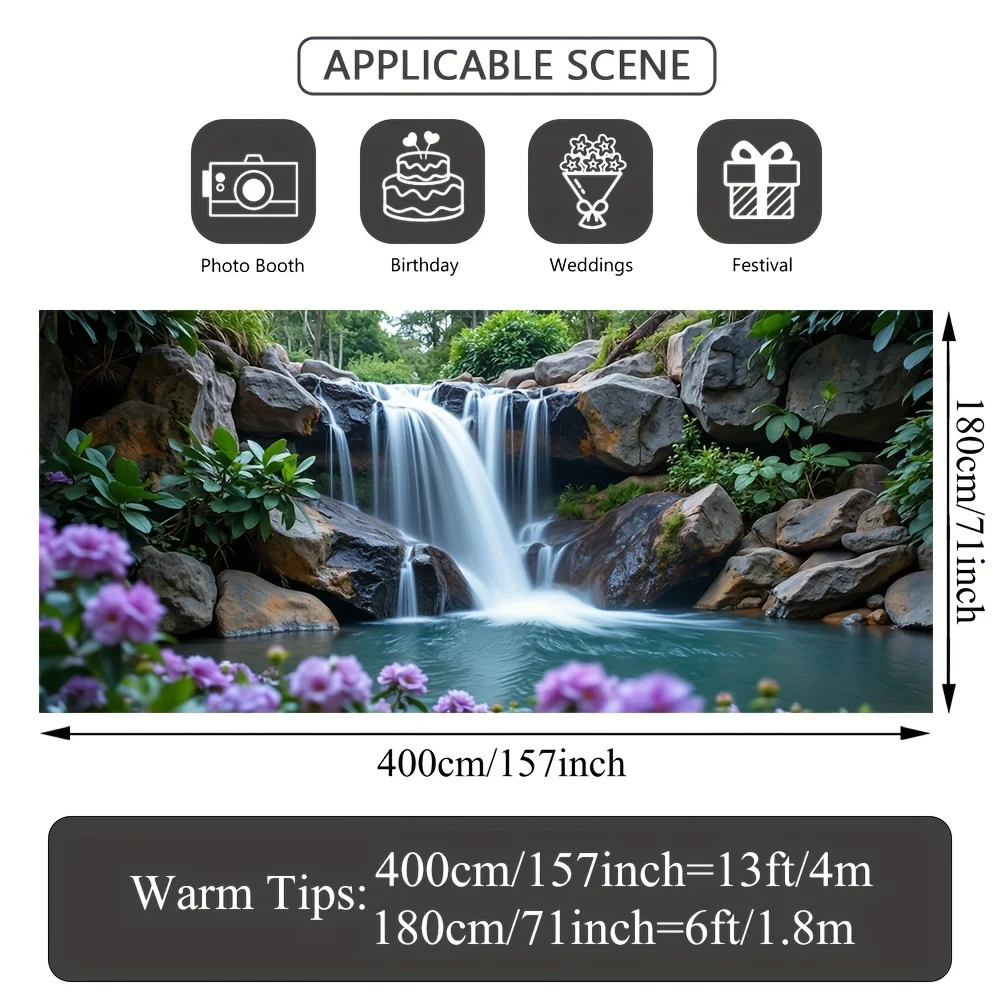 1pc landscape waterfall and flower garage door polyester banner, outdoor decoration, garden party, festival event