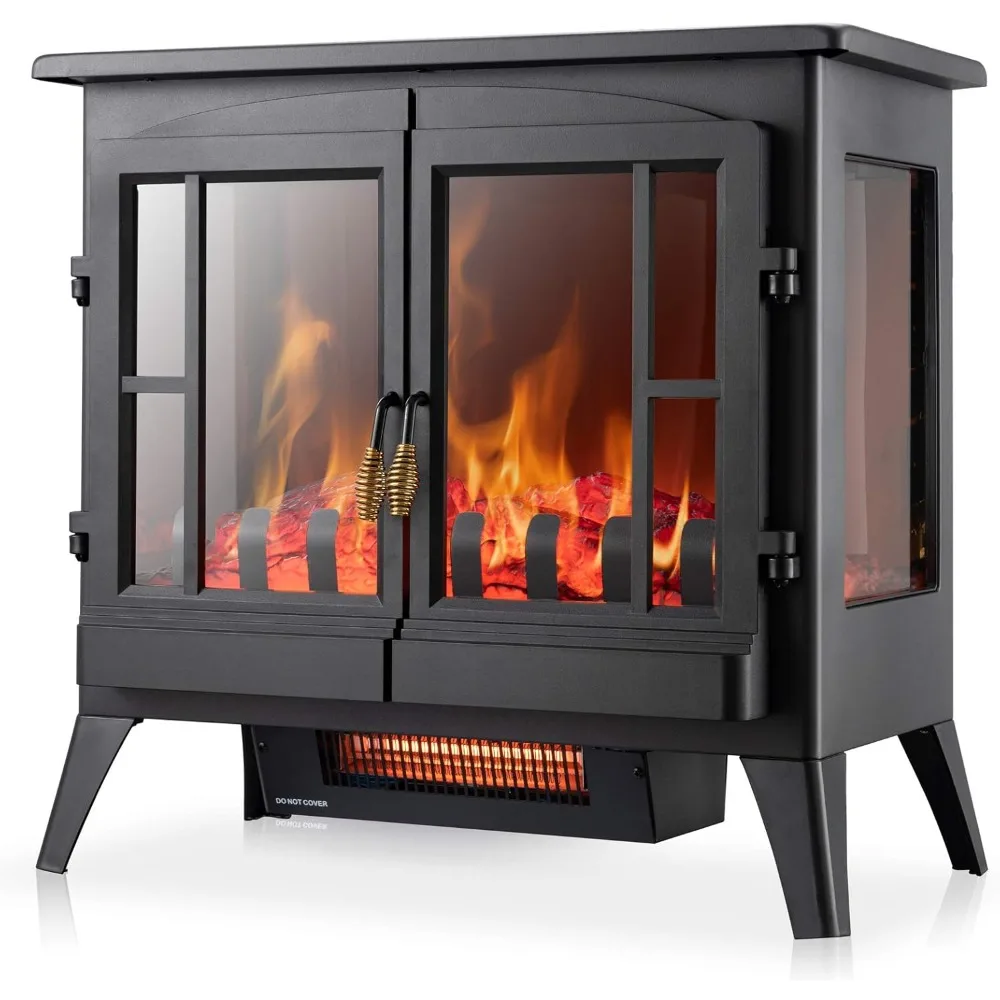 Electric Fireplace Stove, Freestanding Fireplace Heater with Realistic Flame, Indoor Electric Stove Heater, Portable, Infrared