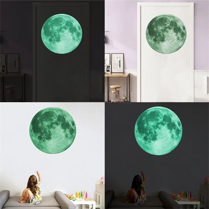 5pcs Luminous Moon Stars Wall Stickers for Kids room Bedroom Decor Glow in the dark Earth Wall Decals Noctilucent Home Stickers