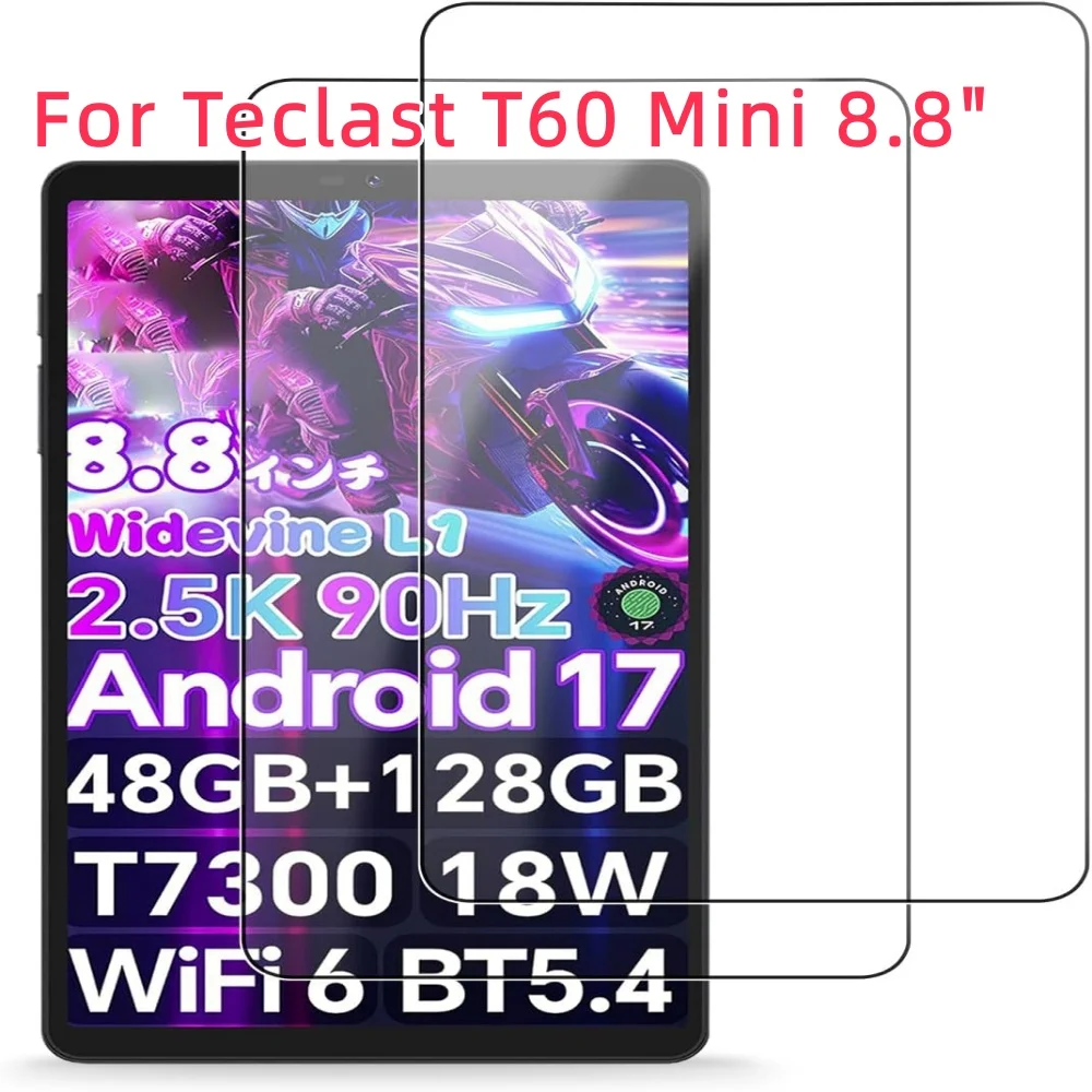 2PCS 9H Tempered Glass Tablet Screen Protector For Teclast T60 Mini 8.8 Inch Anti-Fingerprint Anti-Scratch Clear Protective Film