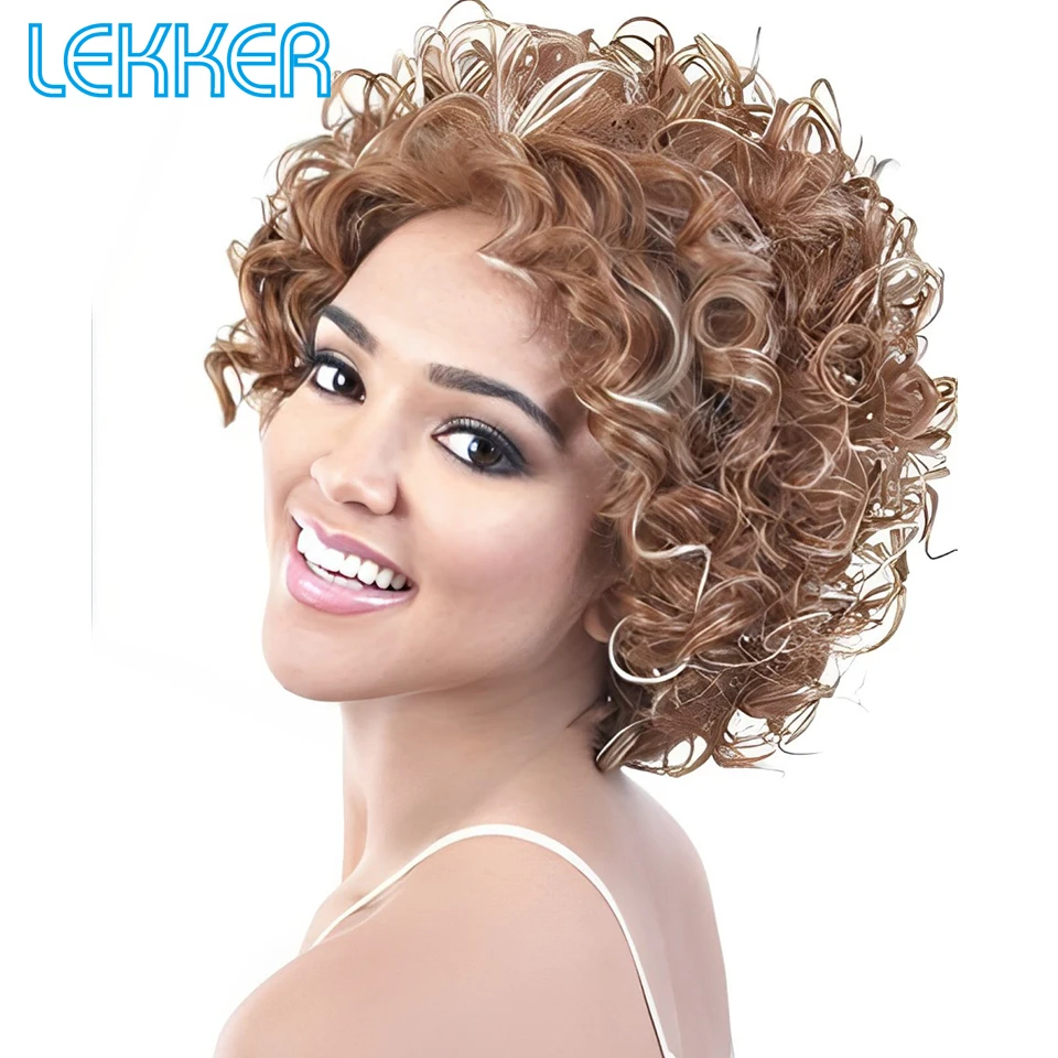 Lekker Highlight Brown Short Curly Bob 100% Human Hair Wigs For Women Fluffy Bouncy Loose Curl Colored Brazilian Remy Hair Wigs