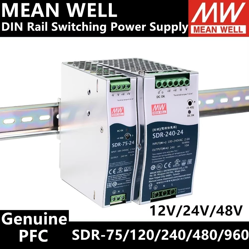 Imagem -06 - Mean Well Sdr120 Series 120w Saída Única Industrial Din Rail Fonte de Alimentação com Função Pfc Sdr-120-12 Sdr-12024 Sdr-12048