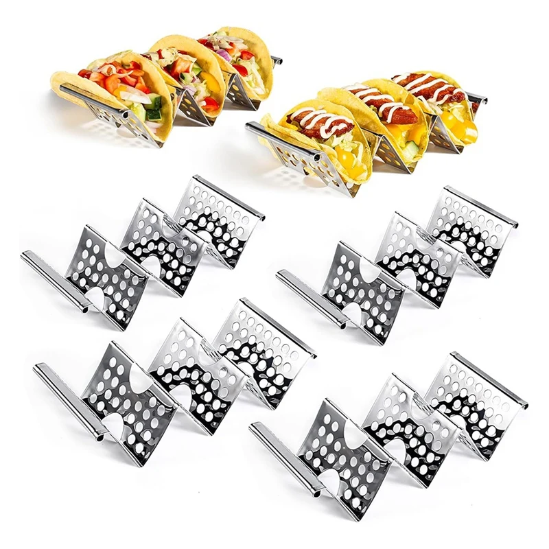 Taco Holders Set Of 6, Stainless Steel Taco Holder Stand, Stylish Taco Shell Holders, Each Metal Taco Stands For 3 Tacos