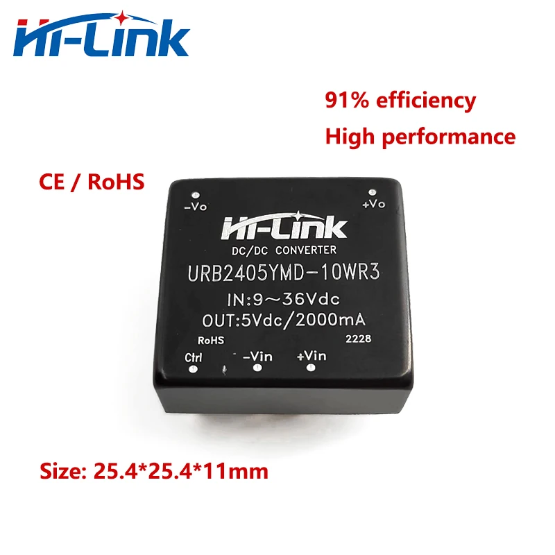 Hi-Link-URB2405YMD-10WR3 de fuente de alimentación, convertidor de CC de tamaño pequeño, 10W, 24V a 5V, 2A, 91% de eficiencia, gran oferta