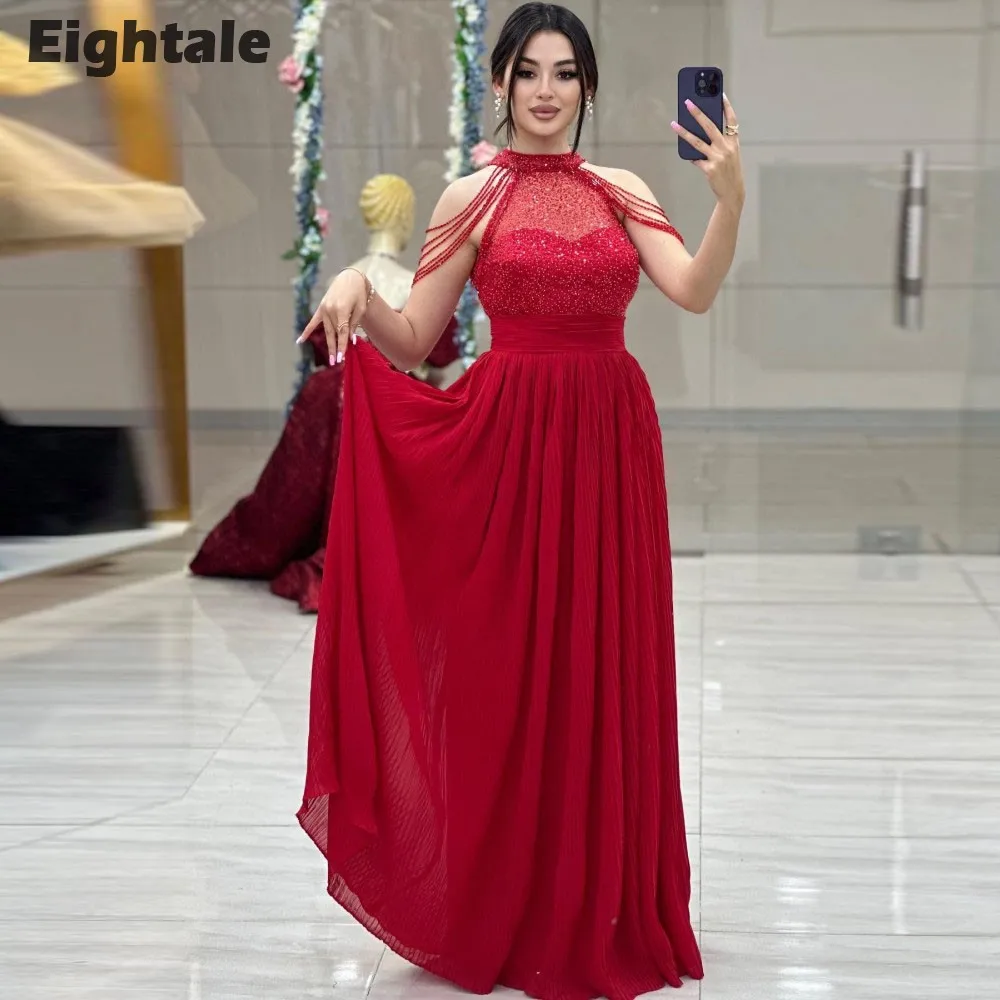 

Eightale Elegant Evening Dresses High Neck Beaded A-Line Chiffon Formal Occasion Prom Party Gowns Vestidos De Fiesta