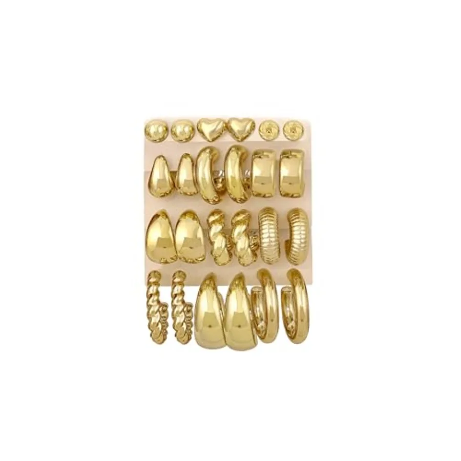

Earrings for Women Trendy, Gold Plated Lightweight Hypoallergenic Stack, Thick Open Twisted Huggie Hoops Earring Set