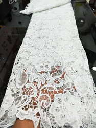 Hot Sale White African Cord Lace Fabric 2023 High Quality Water Soluble Nigerian Guipure Lace Fabric For Wedding Dress PJFT2309