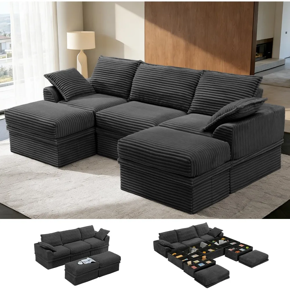 Upgrade Boneless Couch with Storage, Extra Deep&High Seat Sectional Sofa 3 Seater U Shaped Cloud Couch with Ottoman, ,Customized