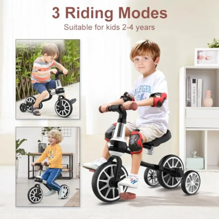 รถสามล้อเด็ก 3 in 1 สีชมพู สำหรับเด็กอายุ 2-4 ปี พร้อมเบาะปรับระดับได้ ที่ปั่นถอดออกได้ และล้อช่วยทรงตัว จักรยานทรงตัวสำหรับเด็ก