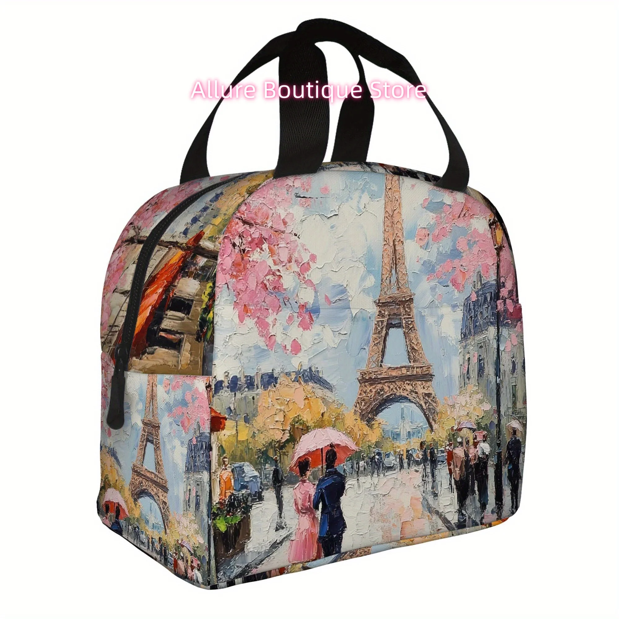 

1pc Paris Eiffel Tower Insulated Lunch Bag - Vibrant Springtime Art Print, Reusable Thermal Tote for Home, Office, or Restaurant