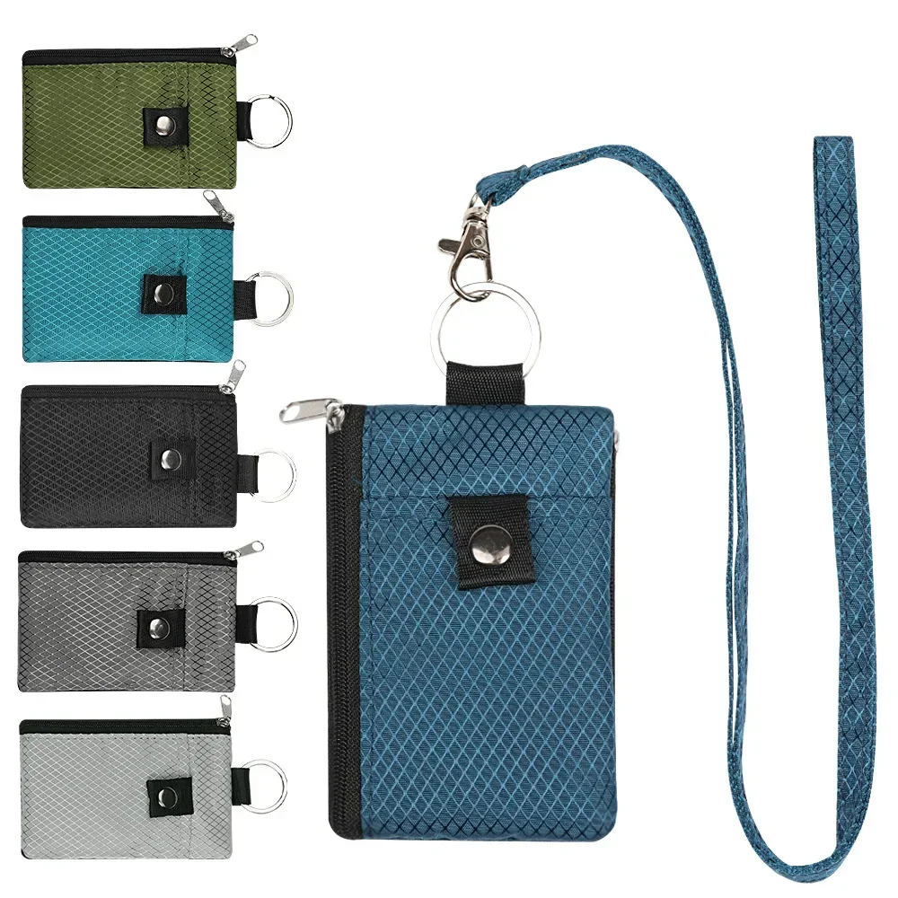 Card Bag Small Wallet with ID Window Waterproof Zipper Case Bag with Lanyard Keychain Card Cash Coin Wallet Multi Tool