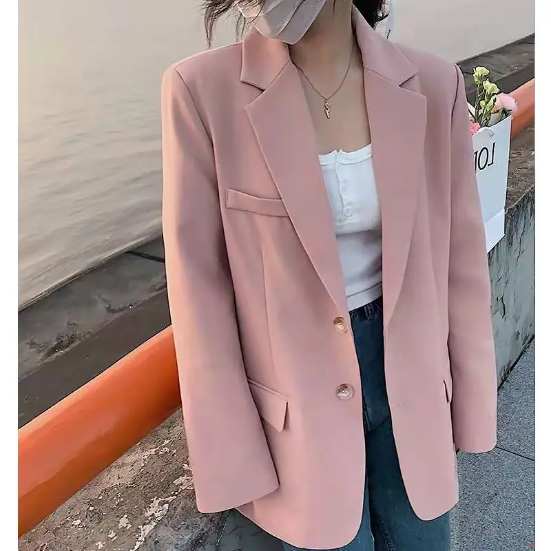 Pink Blazer Women's Spring And Autumn 2026 New loose Korean Version Of Drape Internet celebrity fried Street Black Student Suit