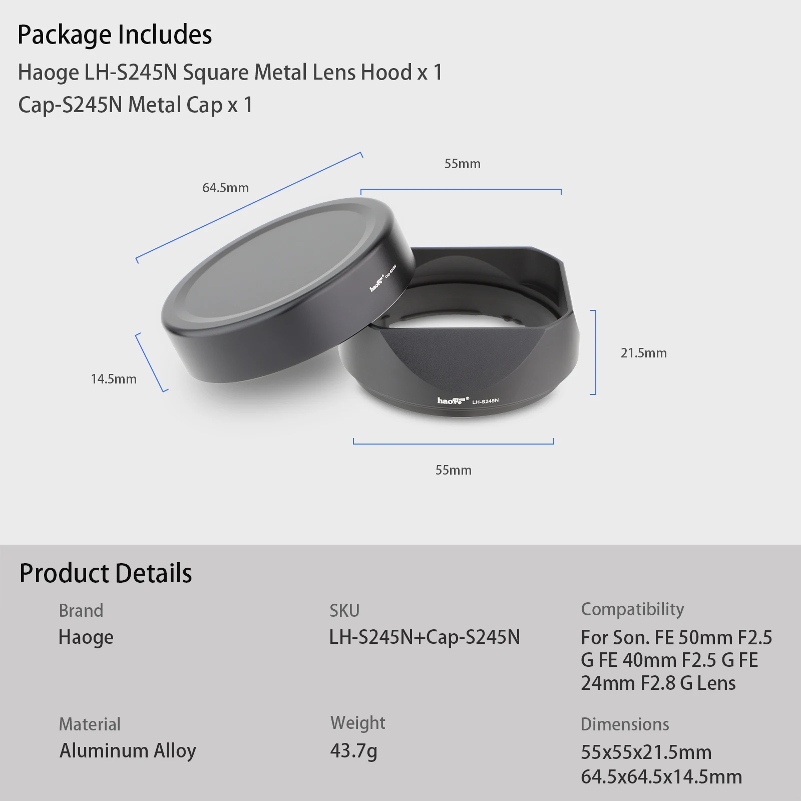 Haoge Metall-Gegenlichtblende für Sony RX1R3/RX1M2/RX1 FE 40 mm F2,5 G FE 50 mm F2,5 G FE 24 mm F2,8 G Objektivschirm auf A7CII A7CR A7R4 – Detail 9