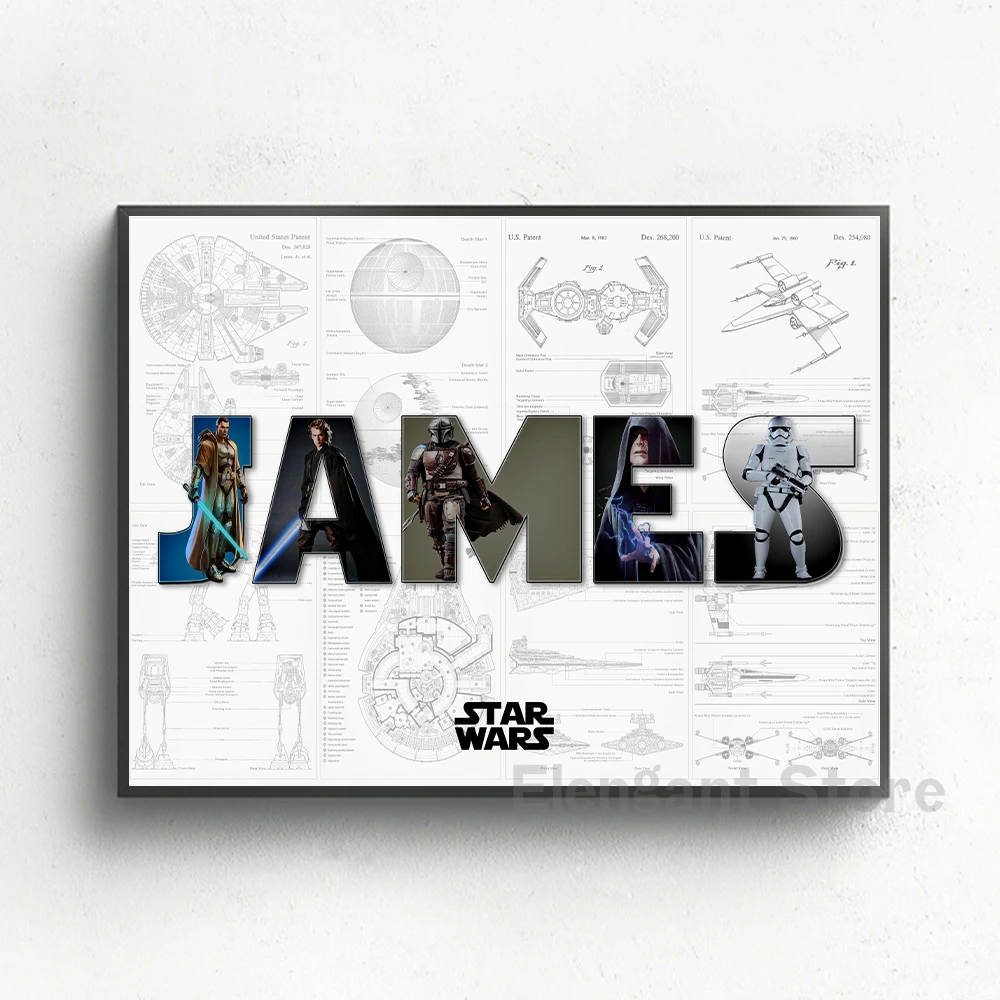 Personalized Space Wars Name Word Art Print Sci-Fi Character Poster Canvas Painting Wall Art Gift Home Decor