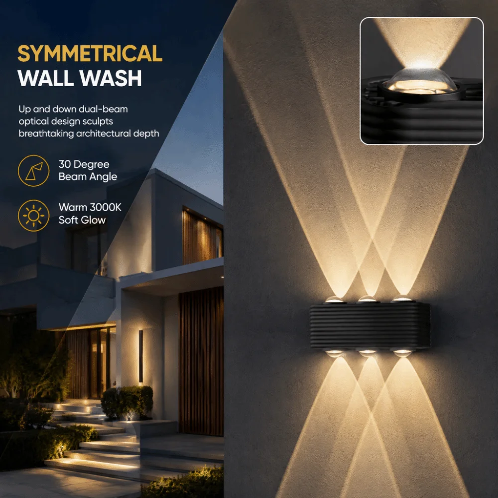 Waterproof LED Wall Sconce Minimalist Design Stable Structure Double Head Wall Sconce Warm Light Easy to Mount Wash Wall Light