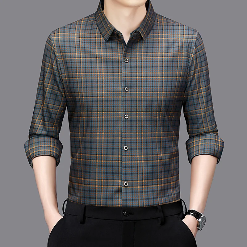 2025 Autumn New Arrival Men's Seamless Striped Long Sleeve Shirt Plaid Shirt Luxury High-Quality Casual Breathable Men's Wear