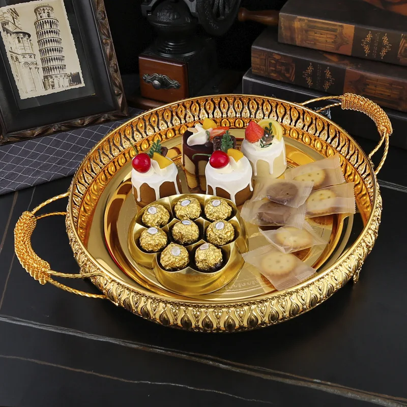 New European-style modern food electroplated fruit storage tray home decoration gold snack dessert metal tray