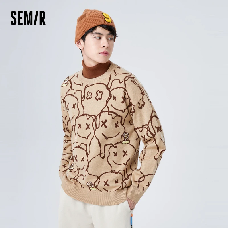 Semir-Pulôver Jacquard de contraste masculino, suéter divertido para o inverno, suéter solto confortável, moda diária, versão completa