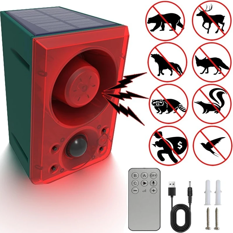 الطاقة الشمسية إنذار الحركة مصباح 130dB الكلب النباح بندقية إضاءة مقاومة للماء ضوء إحترافي عن بعد لحديقة مزرعة حظيرة الدجاج دعم تسجيل