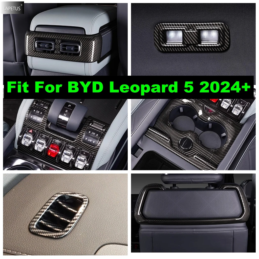 

For BYD Leopard 5 2024 2025 Carbon Fiber Look Rear Box Air Vent / Gear Shift / Water Cup / Air AC Vent Cover Trim Accessories