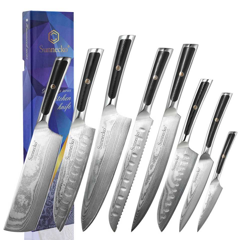  Sunnecko Damascus Kitchen Knives 1-8Pcs/Set VG10 Damascus Steel Cleaver Santoku Fruit Paring Slicing Japanese Chef's Knife Tools