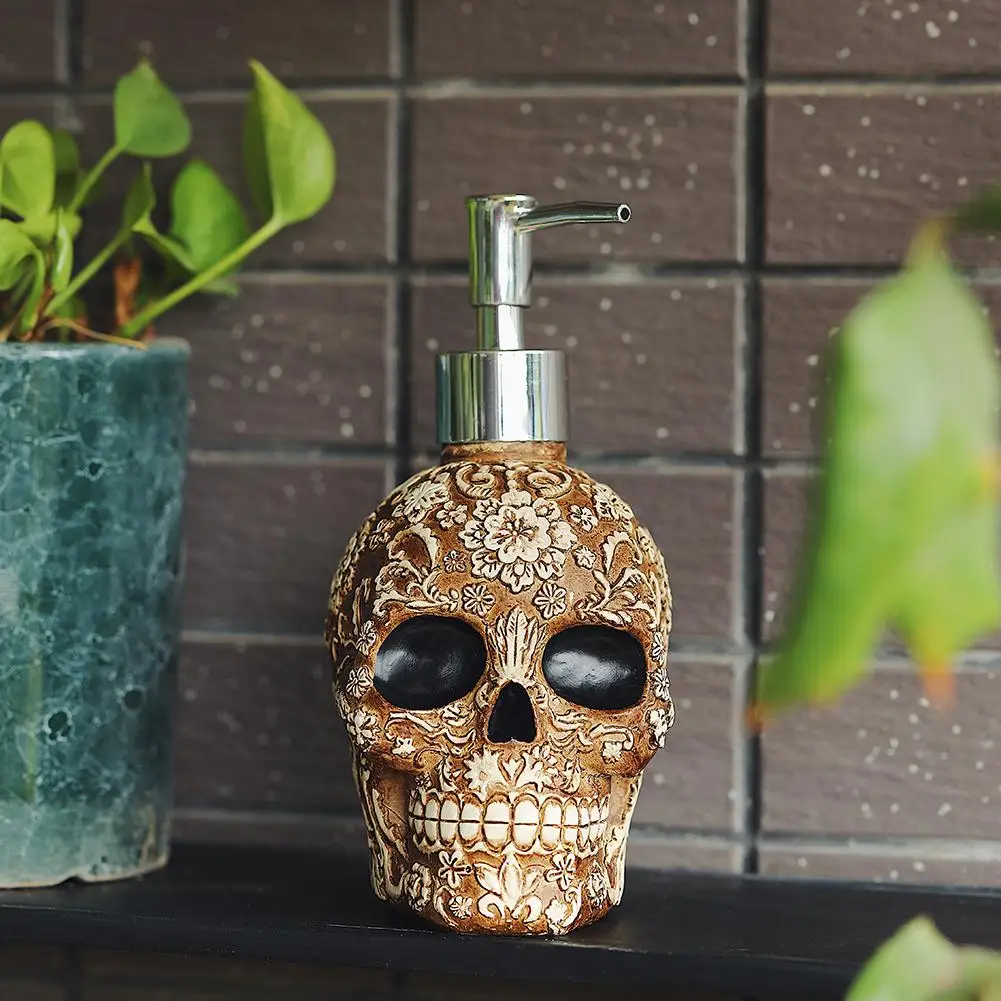 Skull Soap Dispenser Bottle Refill Pump Halloween Decor Shampoo Holder Soap Dispenser Ornament for Home Bathroom