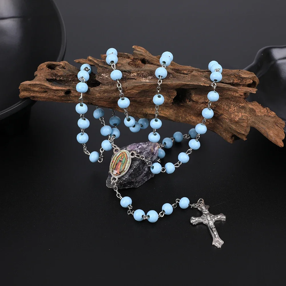 Holz-Rosenkranz-Halskette für Damen, 6 mm, Holz-Gebetsperlen, lange Kette, religiöser Anhänger mit der Jungfrau Maria und dem Kreuz, Herren-Party-Schmuck, Geschenk. – Detail 10