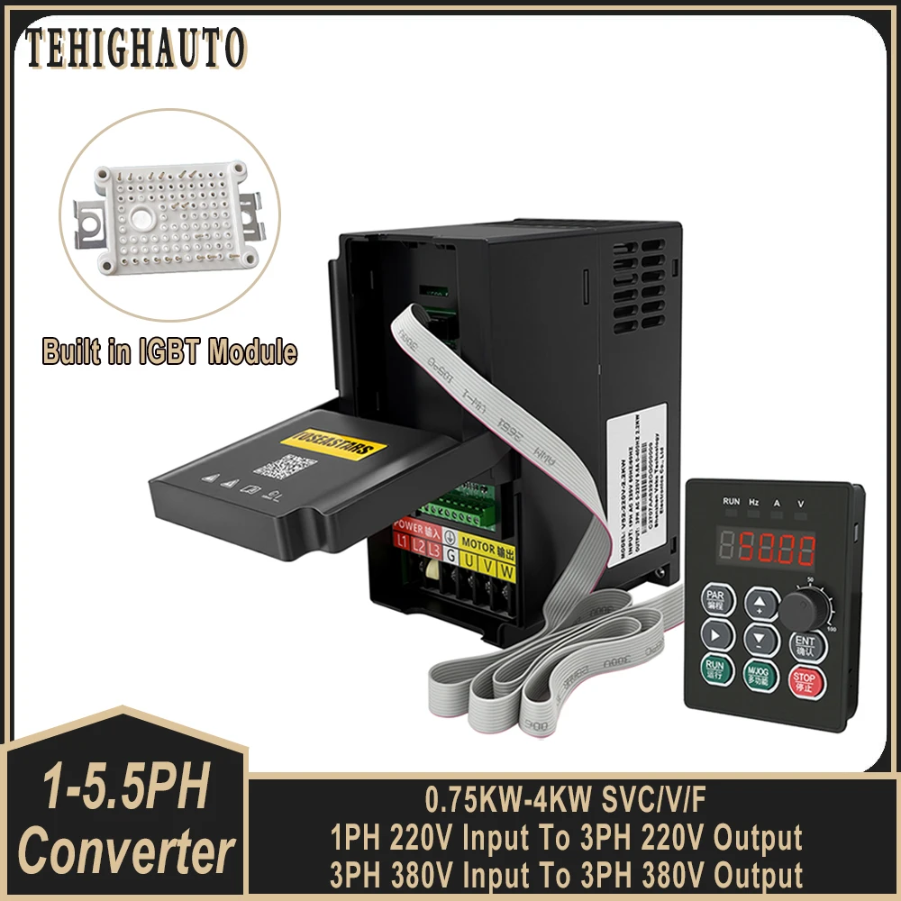 220V/380V Variable Frequency Drive 1PH/3PH to 3PH 750W 1.5KW 2.2KW 4KW VFD Sensorless Vector SVC Control AC motor Drive