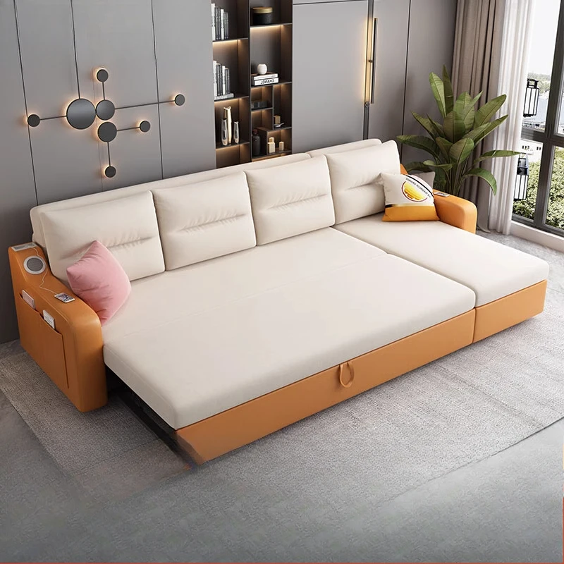 Cream wind technology cloth sofa bed multi-functional small apartment living room sitting and lying folding dual-purpose double