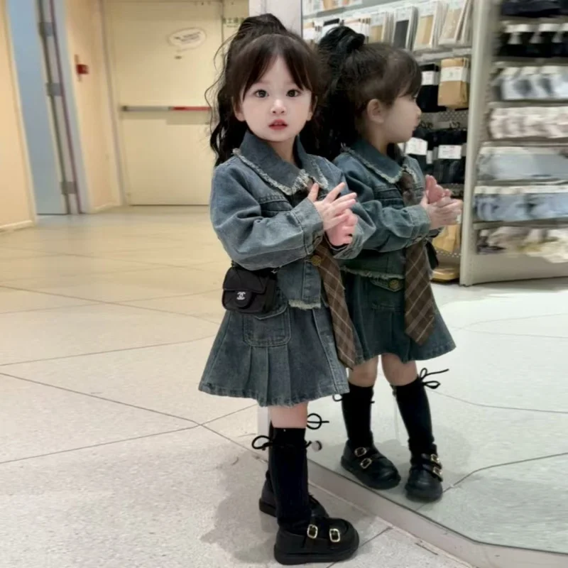 

New Children's Denim Jacket Set Autumn Denim Kids Jackets+Skirt Long Sleeve Girls Children Casual Costumes Autumn Girl Clothes