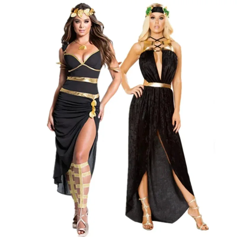

Sexy Egyptian Cleopatra Princess Costume Ladies Roman Toga Robe Greek Goddess Medieval Halloween Gold Dress Fancy Costume