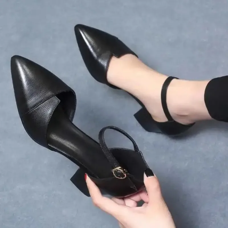 

Sandals Daily Office Shoes High Heel Pumps 2026 Ladies Elegant Beige Pointed Toe Thin Strap Cross Buckle Mid