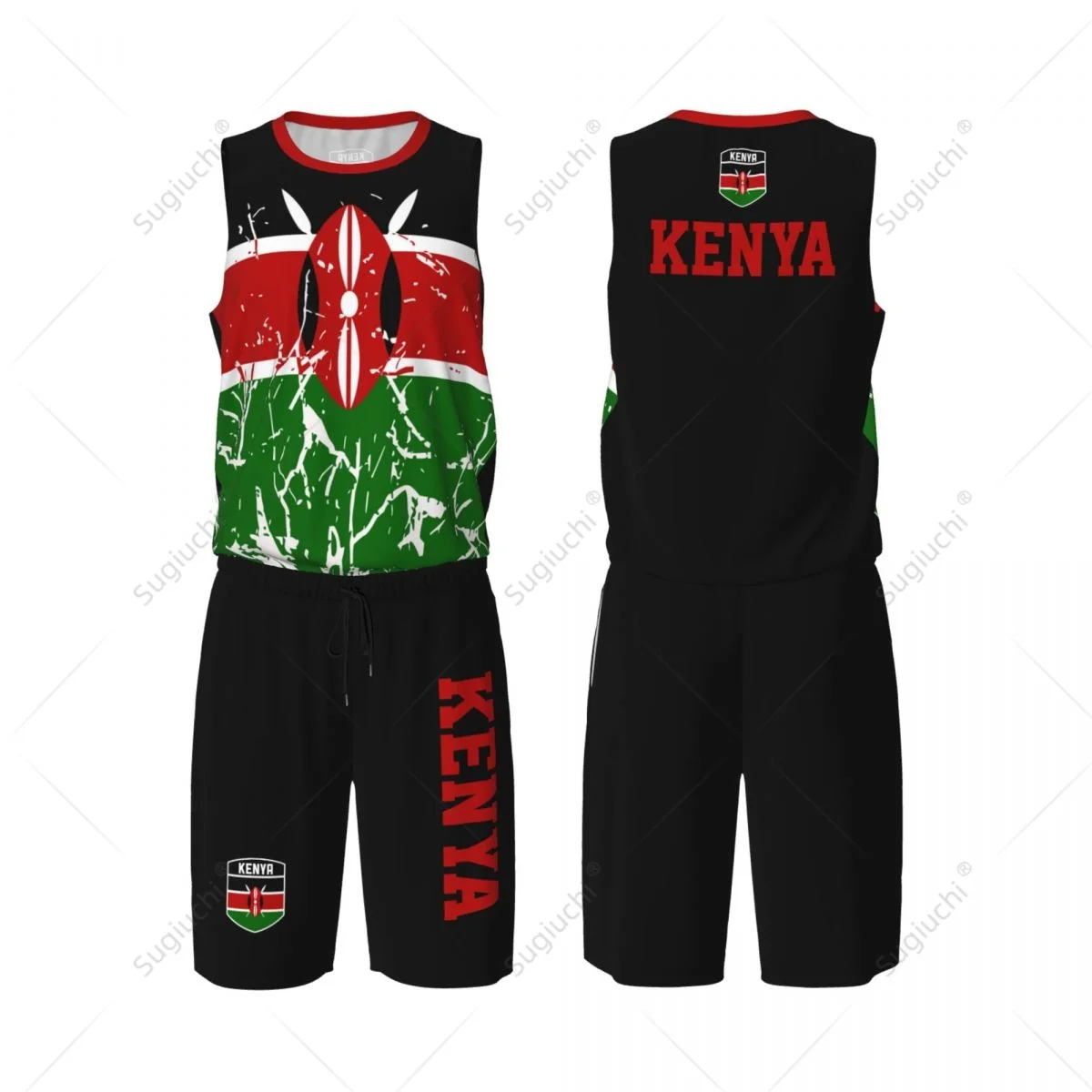 Team-up Kenya Flag Grain Men Basketball Jersey Set Shirt & Pants Sleeveless Custom Name Nunber Exclusive