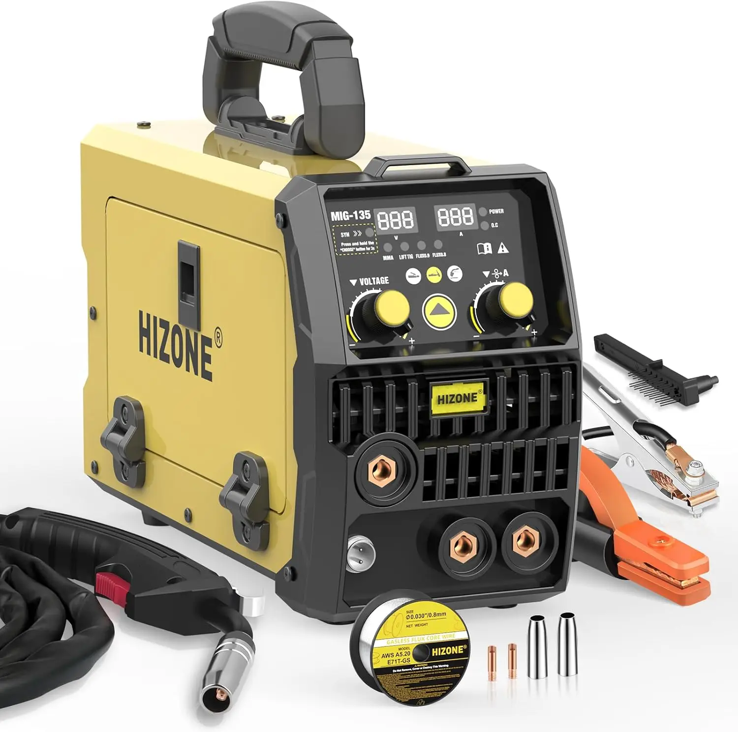 

135A MIG Welder, 110V Flux Core MIG/Lift TIG/Stick 3-in-1 IGBT Inverter Welding Machine with Wire