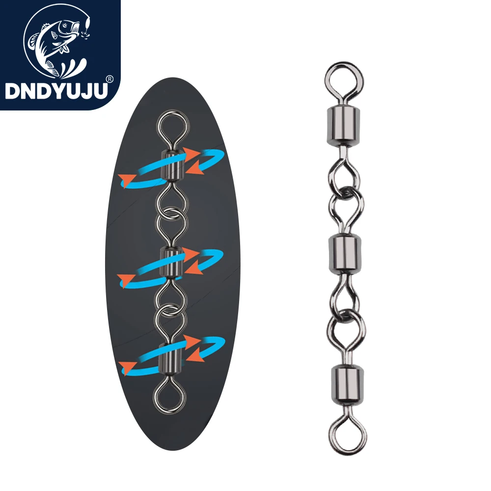 DNDYUJU 10pcs Triple Rolling Swivels for Fishing Portable Corrosion Resistant Stainless Steel Snap Carp Fishing Accessories