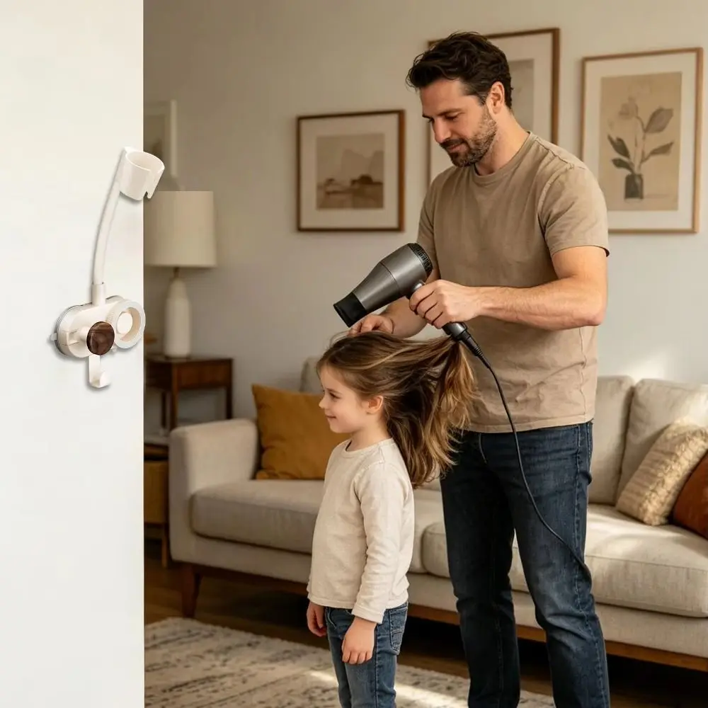 Hands Free Hair Dryer Holder 360 Degree Rotation Double Suction Cup Hair Dryer Storage Bracket Non-punching Compact