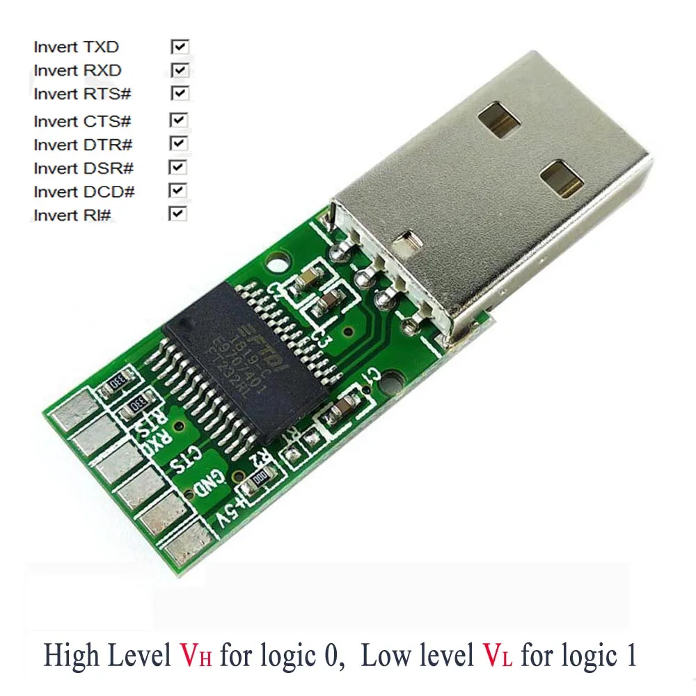 FT232R USB UART TTL 3V3 5V Negative Converter PCB High/Low Level Inverted Serial Adapter Board FTDI chip